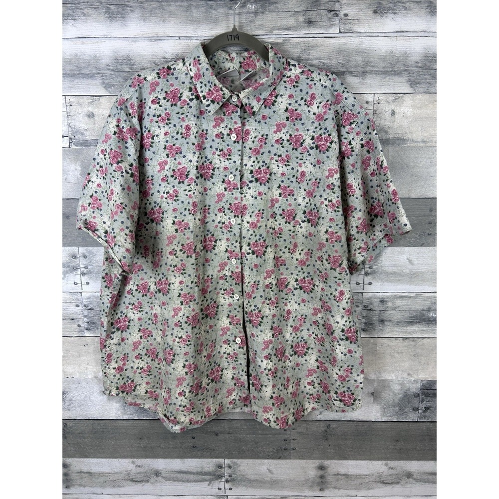 Capacity Woman Cotton Floral Short Sleeve Blouse 20 100% Cotton
